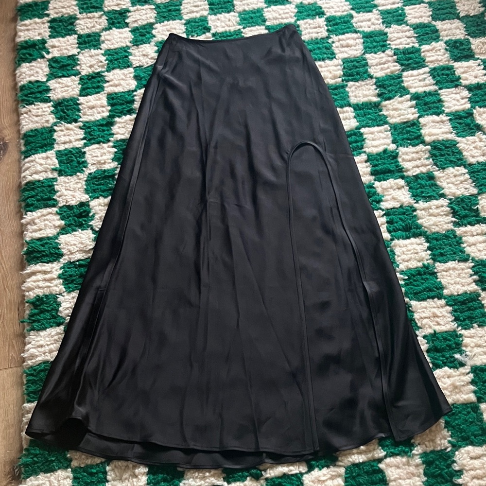 Simon Miller Black Satin Slit Skirt